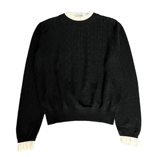 富家千金氛围！气质提花欧根纱荷叶领温柔长袖蚕丝羊毛打底衫