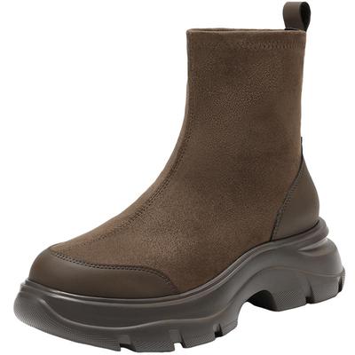 百丽鲸鱼靴2025冬季新款厚底增高复古绒面显瘦弹力短靴E4V2DDZ5预