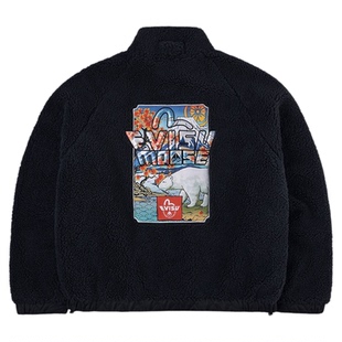 EVISU X Moose Knuckles 2025冬季男士商标刺绣摇粒绒加厚外套