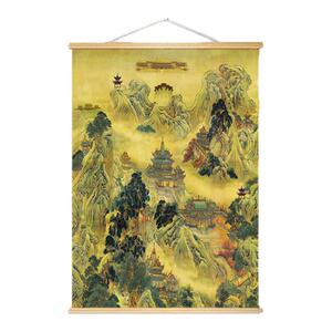 蓬莱仙境壁画无活物版佛堂背景实木挂画禅意玄关字画家用禅室挂画