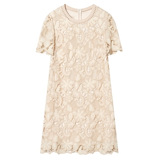 Goodland美地女装夏季法式优雅钩花镂空蕾丝H型连衣裙