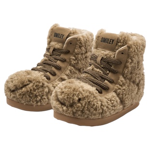 SMILEY笑脸泰迪系列高帮加绒棕色冬季棉鞋女增高丑萌保暖面包鞋子