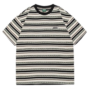 GOGOSOON夏季新款撞色条纹短袖T恤270g男生logo刺绣美式宽松半袖Q