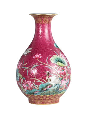 粉彩陶瓷玉壶春博古架花瓶