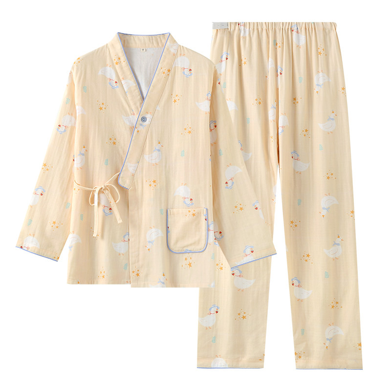 春秋纯棉月子服双层纱布哺乳和服套装产后可调节孕妇睡衣待产大码