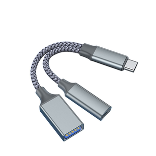 otgtypec转接头一分二快充电多功能usb两头typec数据线双头一拖二头戴式耳机连接笔记本电脑