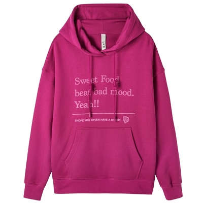 U/TI玫红色显白印花连帽卫衣女百搭甜趣休闲上衣尤缇时尚春季新款