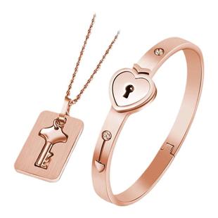 同心锁情侣手链一对 刻字女爱心手环带钥匙男项链情人节礼品首饰