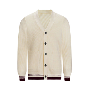 法式奢华商务男装高级拼色开衫针织衫男休闲复古保暖厚毛衣外套男