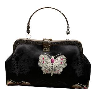 新款复古黑金蝴蝶手提包配旗袍汉服新中式国风斜挎女包送长辈妈妈