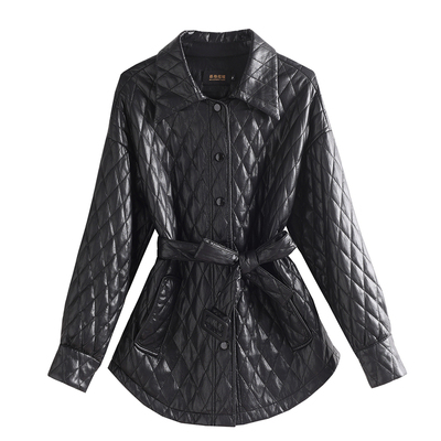 高级感真皮棉服系带韩版时尚夹克