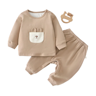 婴儿冬季棉服套装纯棉肩扣居家男童卡通长袖夹棉40克宝宝两件套