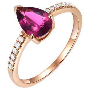 私意珠宝天然彩宝卢比莱玫红碧玺戒指18k金镶钻石时尚排戒首饰