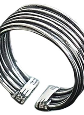 925银复古几何多层线条戒指女2025年小众设计感指环饰品饰品