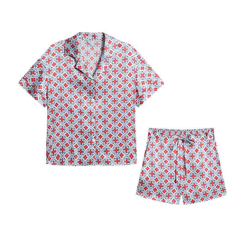 丝所真丝短袖睡衣套装桑蚕丝男女同款夏季情侣家居服