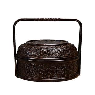 竹编食盒复古竹篮双层提篮竹编收纳篮食盒点心月饼礼盒茶具收纳盒