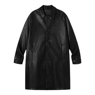 PSO Brand男装女装美式复古亮光PU皮中长款宽松大衣外套女秋冬潮