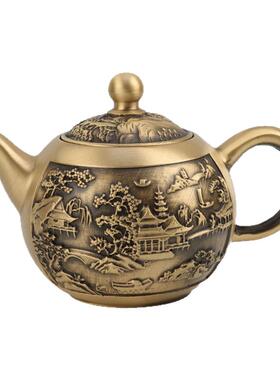 源头厂家铜壶摆件批发家用铜茶壶桌面铜壶摆件山水壶酒壶