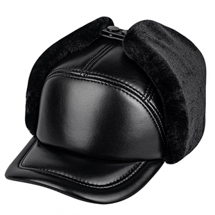 广帝 羊皮 冬季真皮帽子男加绒厚款中老年人保暖鸭舌帽护耳雷锋帽