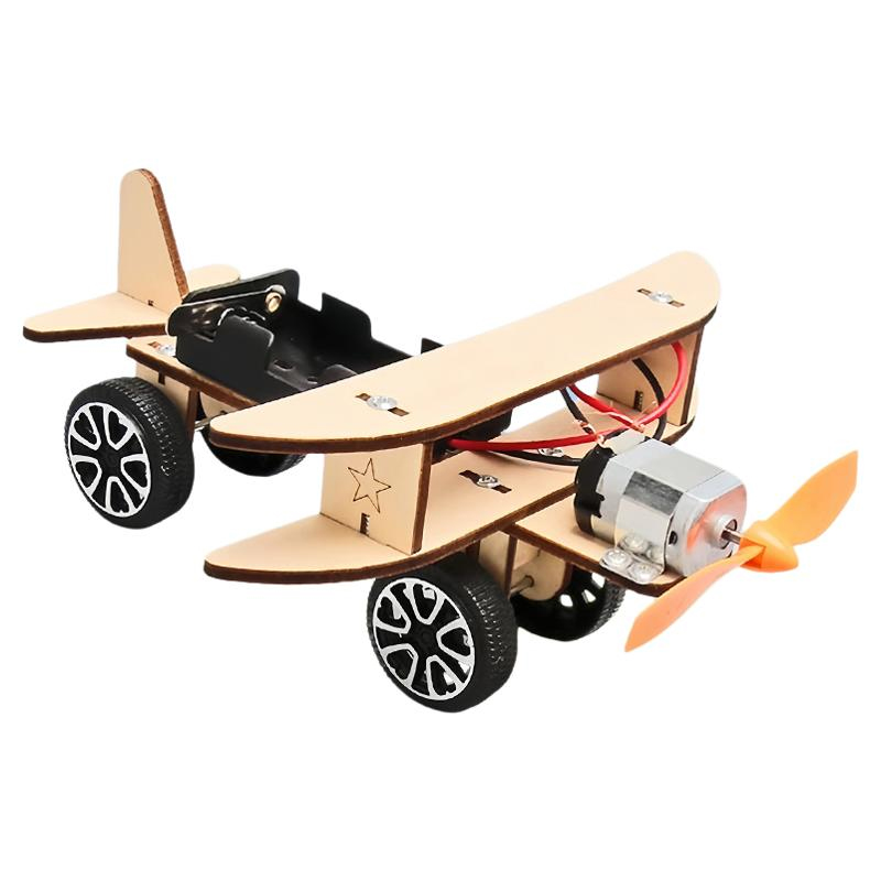 木质电动滑行飞机模型科技小制作学生科学实验手工发明教学材料