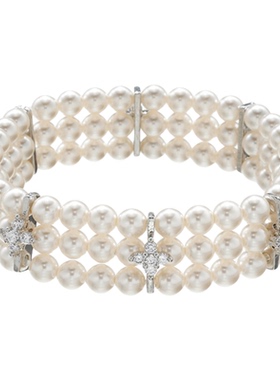 AHCHOO 静奢重工人造施家珍珠手链三排编织微镶满钻璀璨高级手环