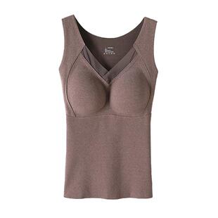 石墨烯保暖背心女秋冬加绒加厚发热德绒带胸垫一体固定杯贴身内衣