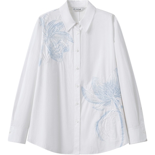 【播奥莱】播商场同款国风中式衬衫女25春莲花印绣衬衣BDS1CD1402