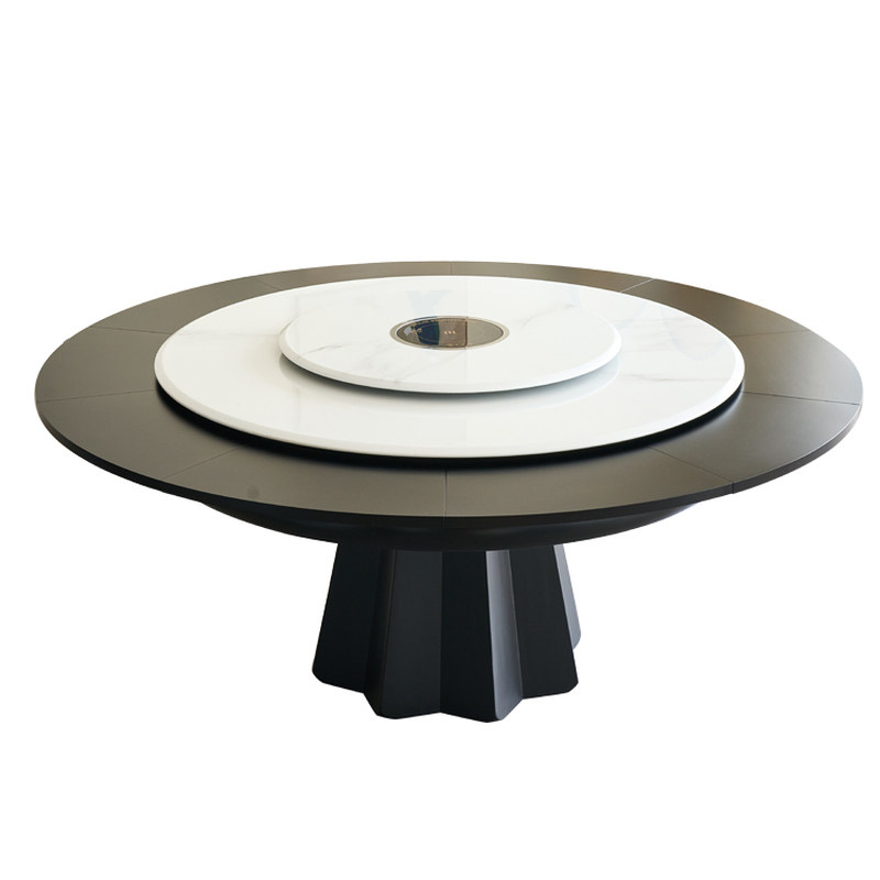 超晶石旋转伸缩餐桌可变实木圆桌转盘现代风多功能变径餐桌省空间