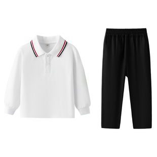 儿童纯白色卫衣长袖加绒男童棉体恤女童打底衫学生校服polo衫套装