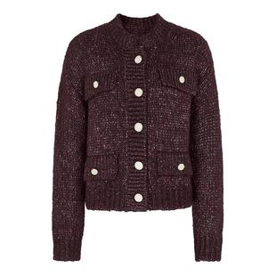 马天奴秋冬新款枣红色圆领单排扣针织开衫上衣女装时尚毛衫小香风