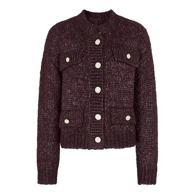 马天奴枣红圆领单排扣针织开衫