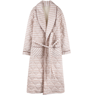 纯棉睡袍女士加厚连体睡衣秋冬季保暖浴袍中年妈妈三层夹棉家居服