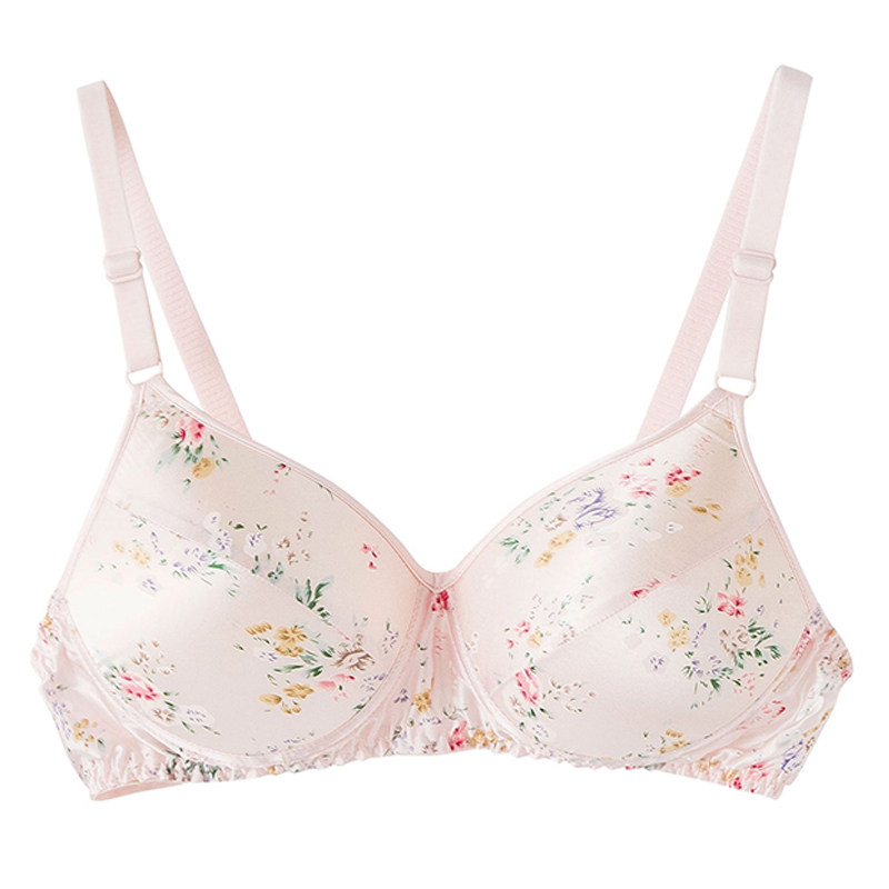 印花双面桑蚕丝贝女梦白色文胸