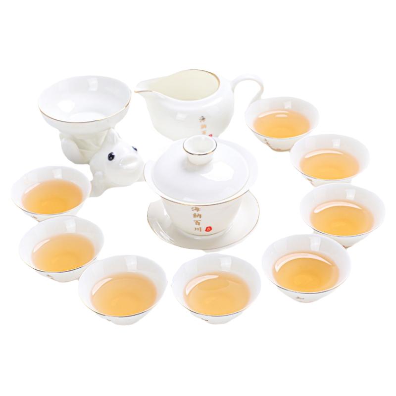德化羊脂玉白瓷功夫茶具斗笠杯套装家用陶瓷盖碗小茶杯带杯架禅意