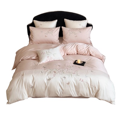 法式少女粉全棉长绒棉刺绣四件套