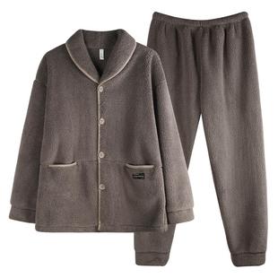 轩靓【抗静电】仿羊羔绒加绒加厚款睡衣男冬保暖珊瑚绒家居服套装