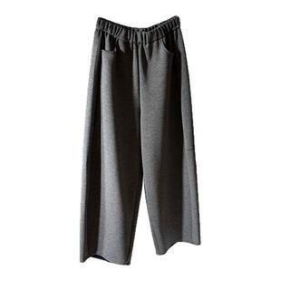 灰色弯刀奶皮裤女春款小个子糯米镰刀裤休闲大码胖mm九分阔腿裤子