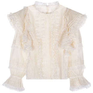 落落狷介春装女款2025年新款米白色蕾丝套头天丝衬衫女小个子上衣