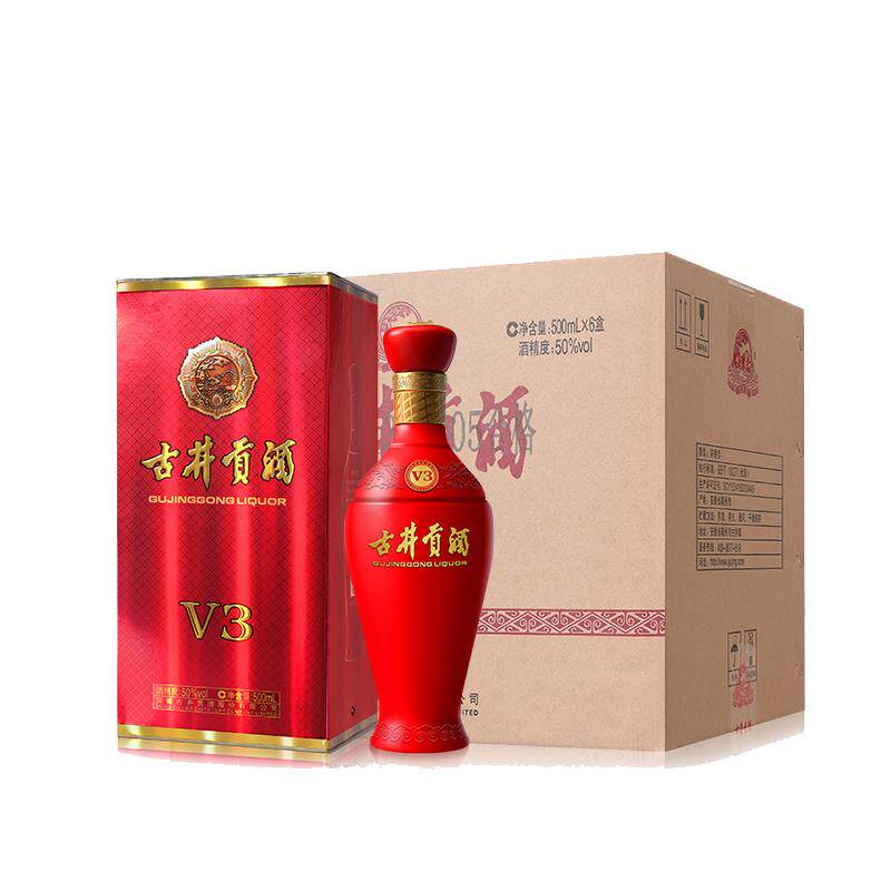 古井贡酒经典红运礼盒装V3-50度500ml*6瓶浓香型白酒整箱装送礼袋