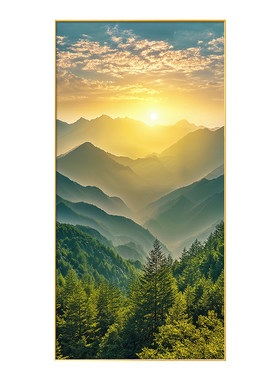 旭日东升进门玄关装饰画纯手绘风景油画东墙日出东方森林挂画