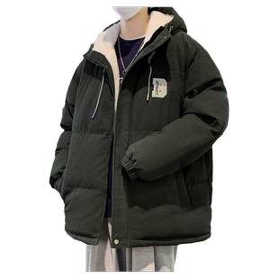 青少年羊羔毛棉衣冬季加绒加厚外套晋江棉服男款潮流保暖连帽棉袄