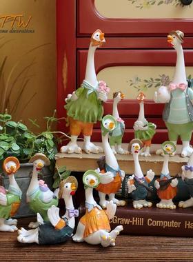 可爱的乡村田园一家四口鸡鸭鹅情侣动物摆件书房儿童房家居装饰