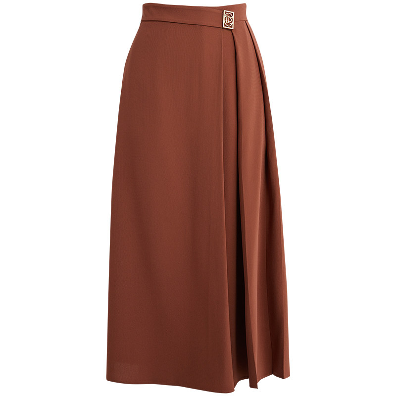 LANDI焦糖色醋酸不对称设计宽松八分裤阔腿裤女夏新品裙裤