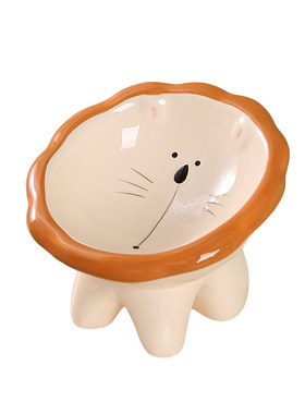 卡通可爱陶瓷猫碗高脚猫咪碗喝水