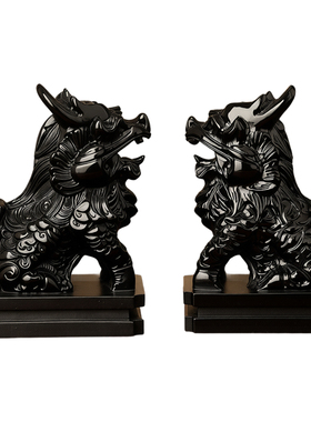 天然黑曜石麒麟一对招财镇宅摆件