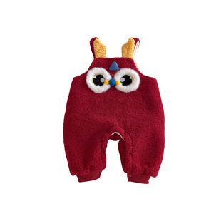 婴儿衣服宝宝冬装背带裤套装喜庆超洋气小月龄拜年服过年男女冬季