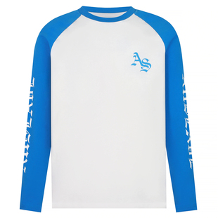 A11SLAVE国潮美式复古梵文字母印花插肩袖拼色长袖运动T恤男女