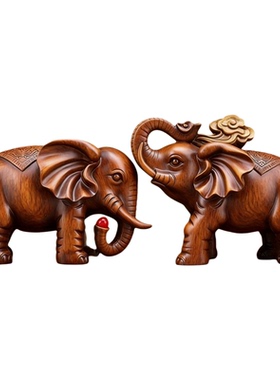 中式大象摆件一对合成树脂家居装饰桌面工艺品店铺摆设大师布局