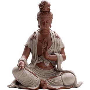 久造水月自在观音摆件陶瓷新中式禅意客厅玄关装饰家用佛像工艺品