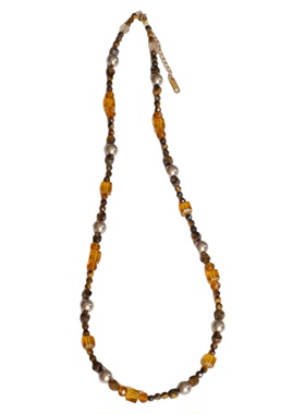 《黄昏告白》秋冬复古美拉德虎眼石金棕珍珠叠戴项链长项链毛衣链